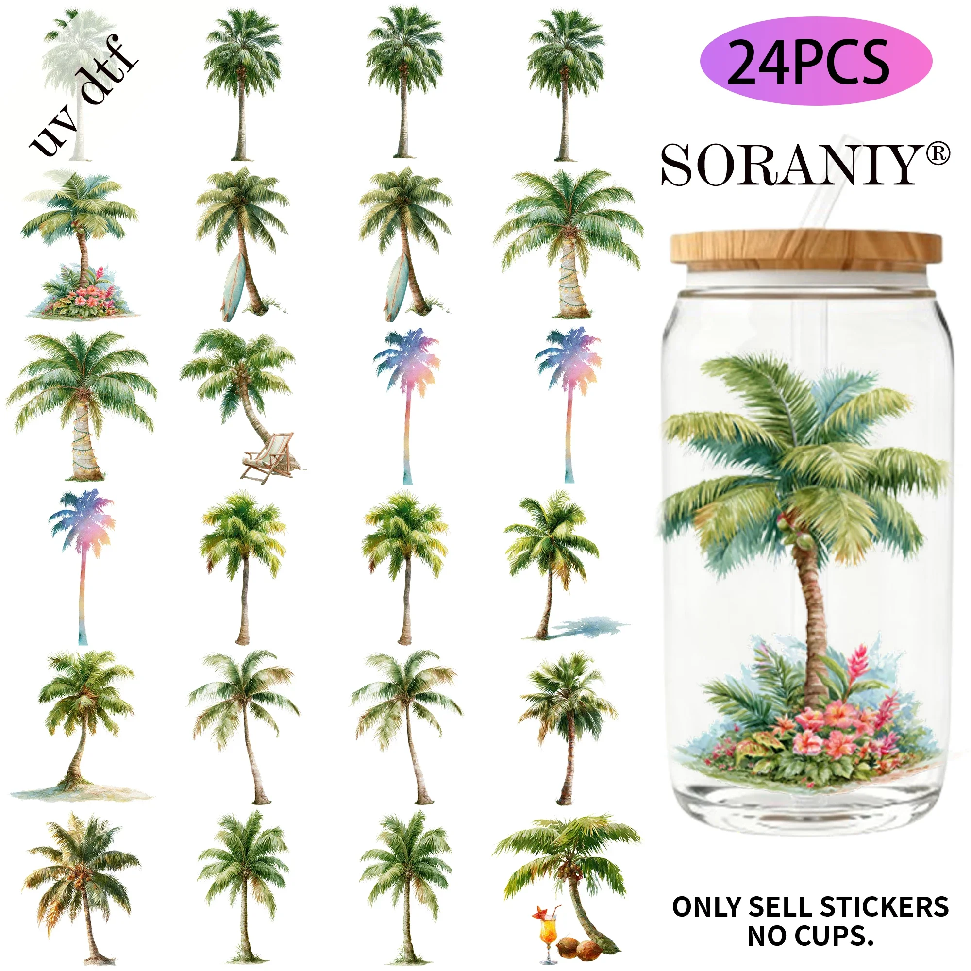 24PCS/Set Palm Tree Watercolor - Rdta Tank Glass recension och pris